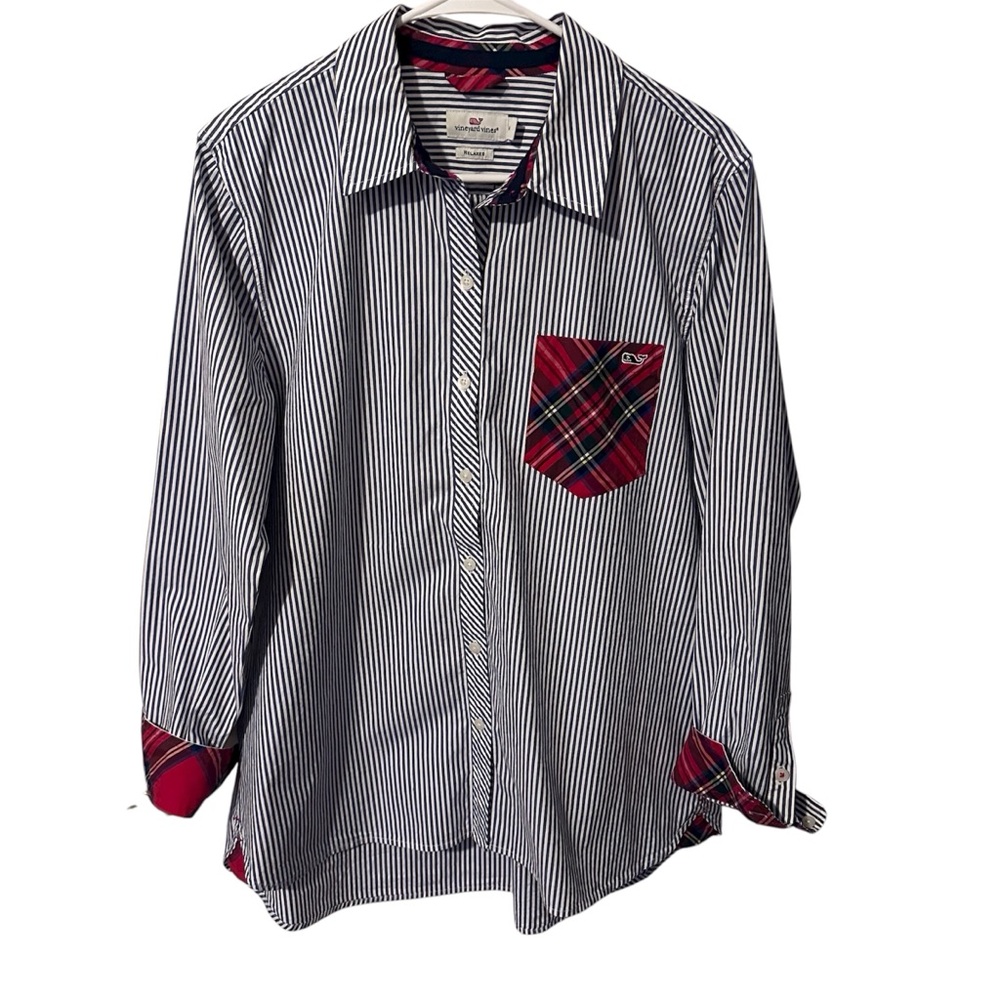 Vineyard Vines Women's Striped Plaid Pocket Button Down Shirt Size 14
